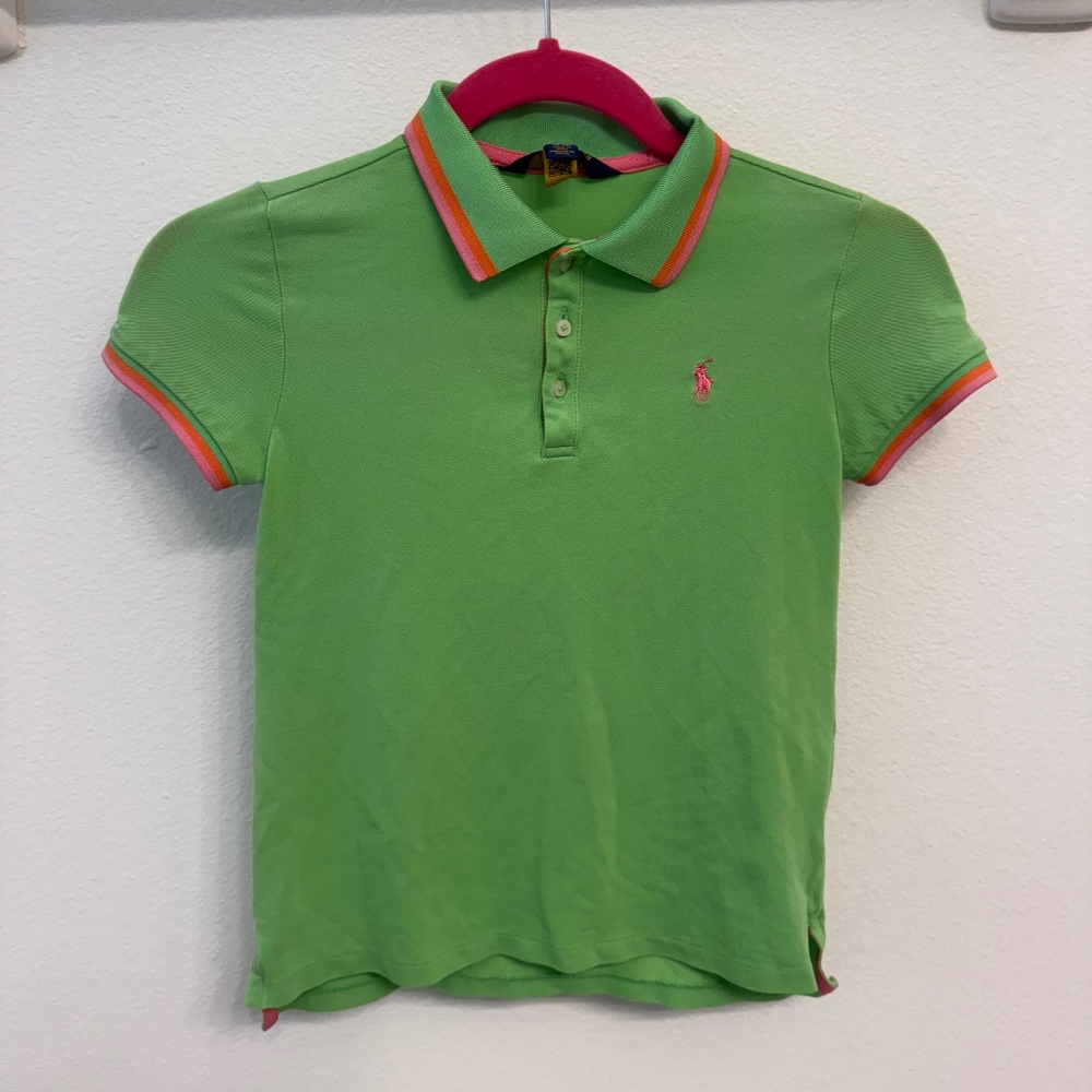 Pollo Ralph Lauren Green Pink and Orange Collared Tee
